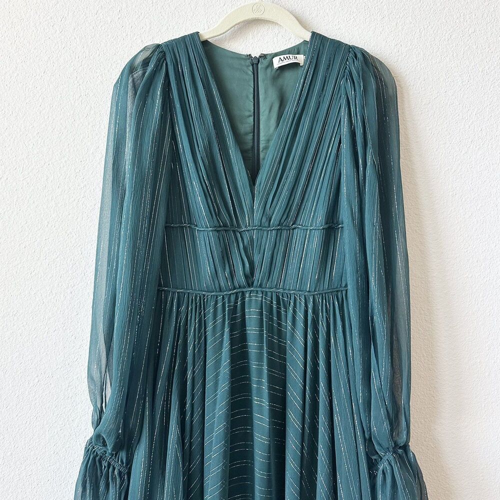 Amur Heidi Silk Metallic Midi Dress Gown Size 0 in Green $615 - Picture 7 of 11